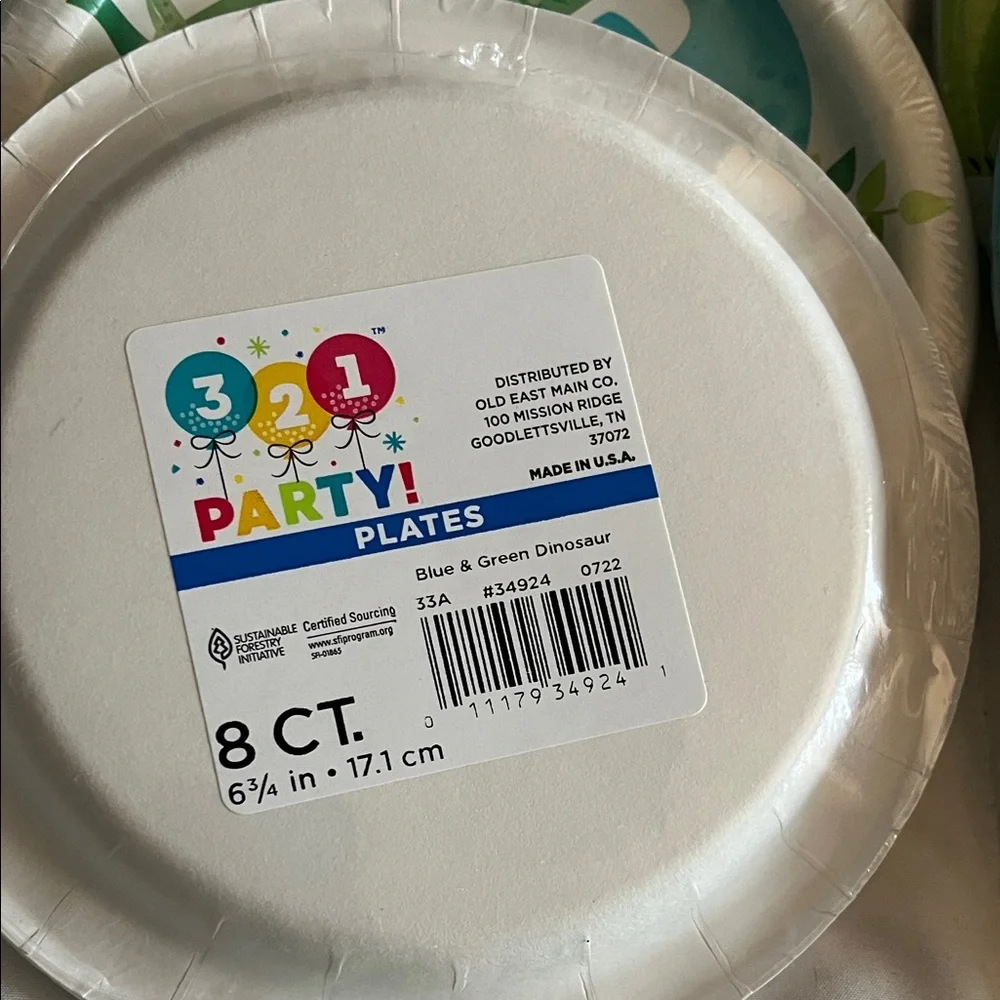 3-2-1 Party! Dinosaur Paper Plates & Napkins - Blue & Green